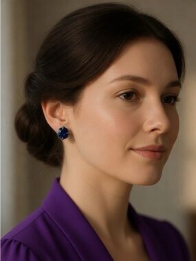Dark Blue Round Sapphire Style Crystal Stud Earrings